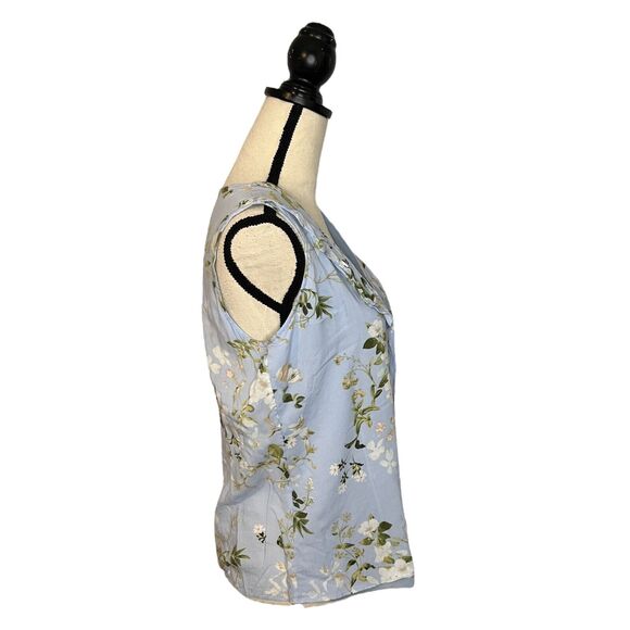 Calvin Klein Womens Medium Sleeveless Pleated Front Blue Floral Top Lightweight - Picture 3 of 8